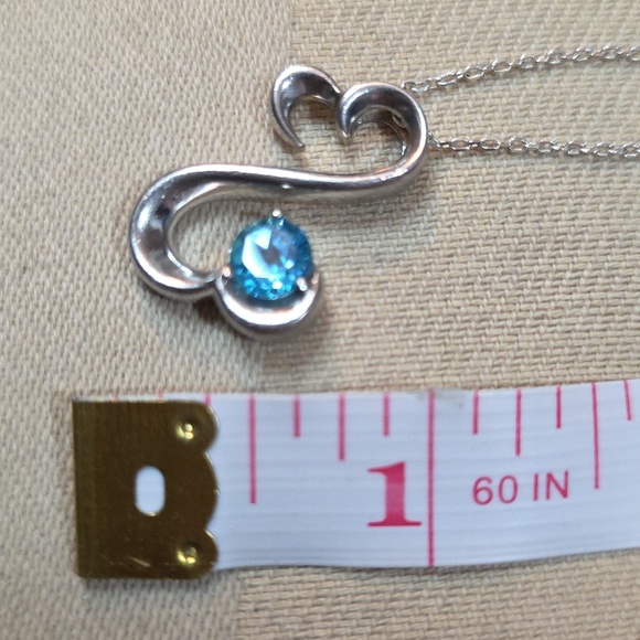 ZALES JANE SEYMOUR BLUE TOPAZ STERLING SILVER 925 PENDANT WITH 925 18 IN CHAIN - Picture 6 of 7